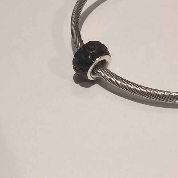 Silver Black with Black Rhinestones Charm for Pandora Style Bracelet - Picture 3 of 4